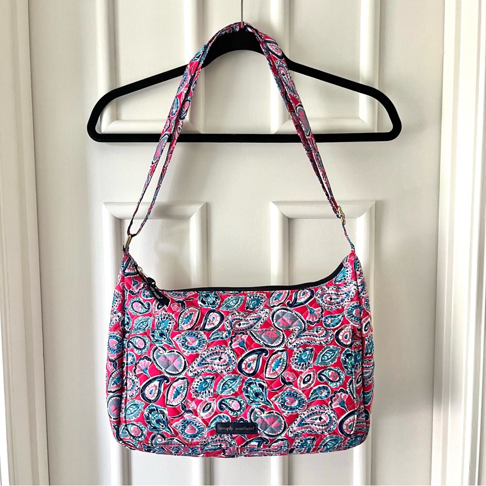 Simply Southern Pink and Blue Paisley Shoulder / Crossbody Tote